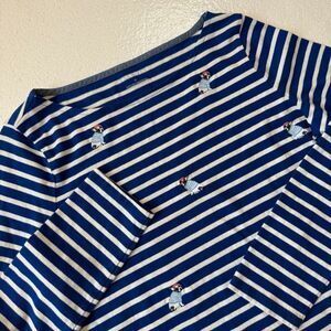 TALBOTS Authentic Women's Medium Blue White Stripe Frenchie Embroidered Nautical